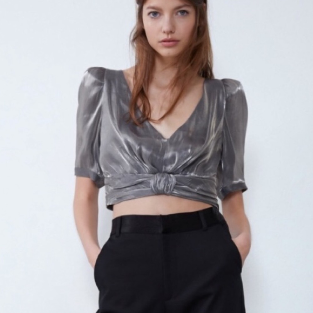 NWT Zara Silver Metallic crop top M